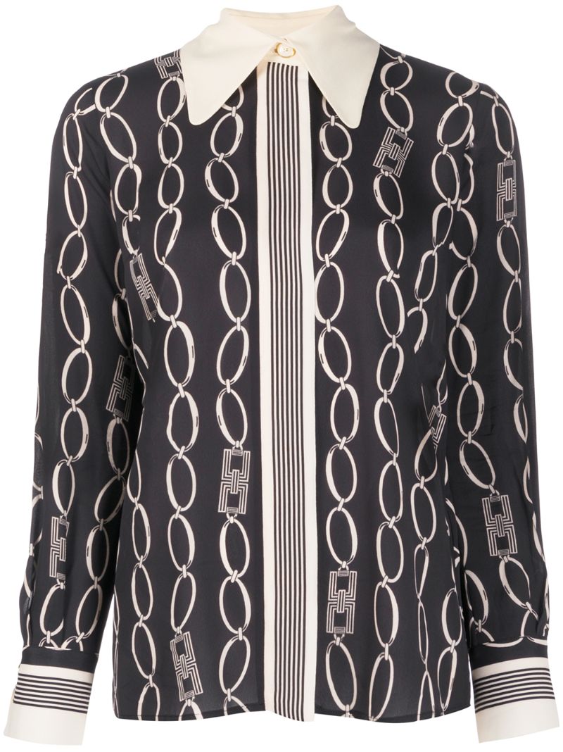 Elisabetta Franchi Chain Link Print Blouse In Blue