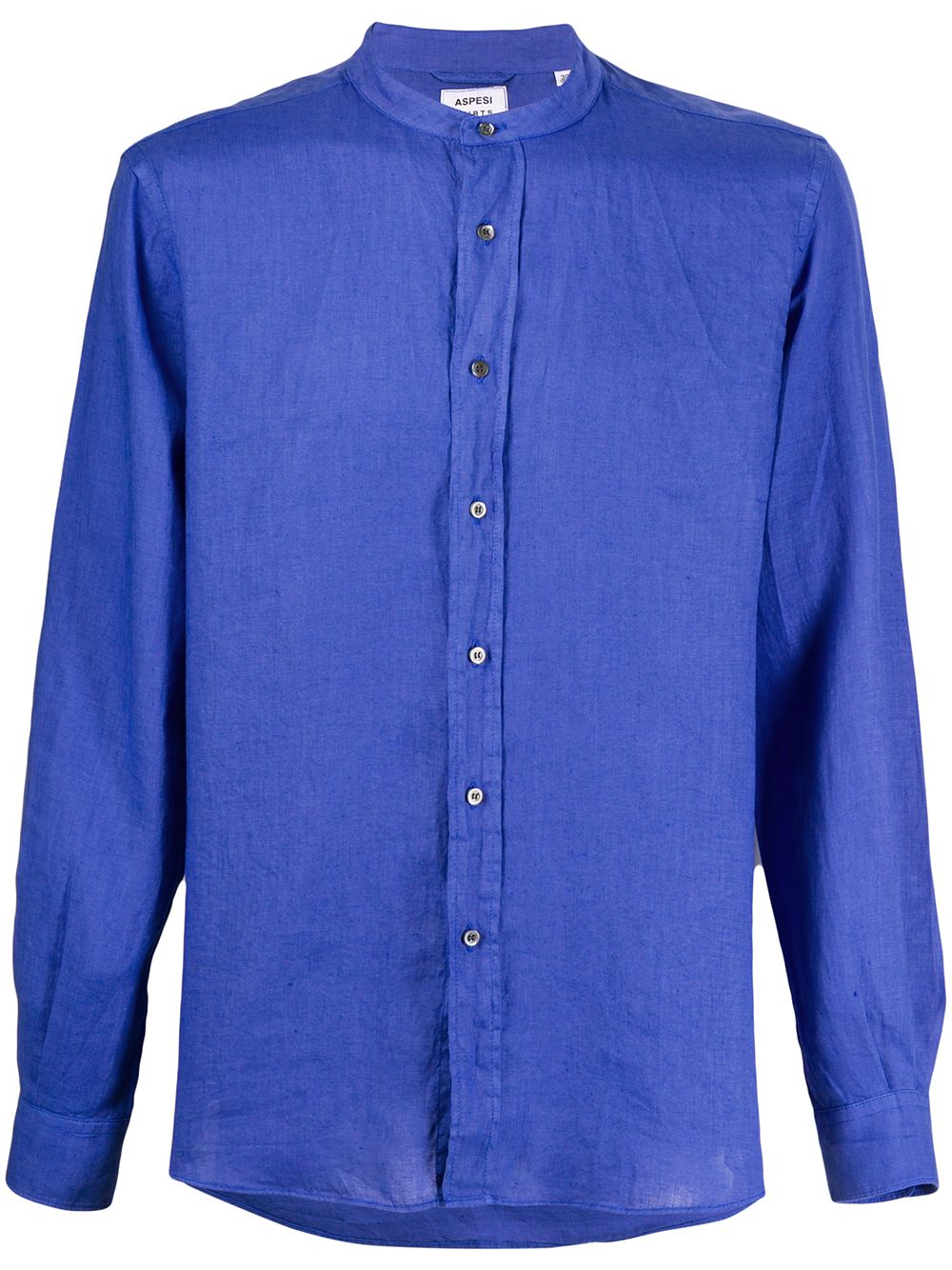 Aspesi Mandarin-collar Linen Shirt In Blue