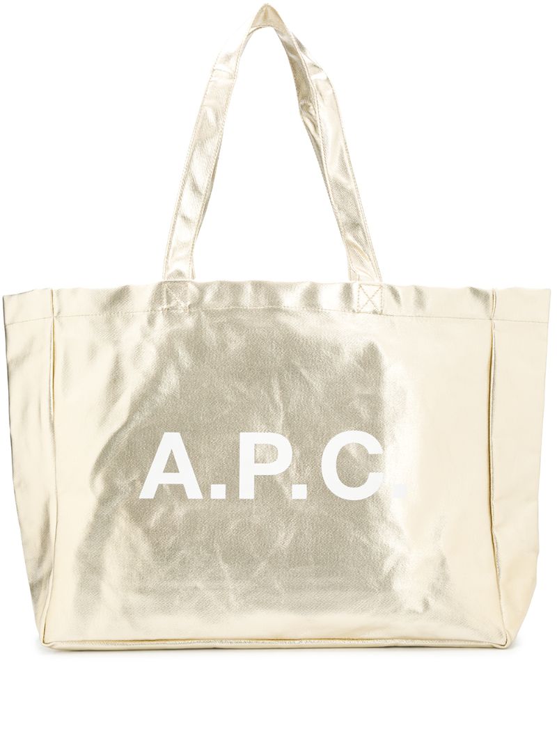 Apc Logo-print Metallic Tote Bag In Gold