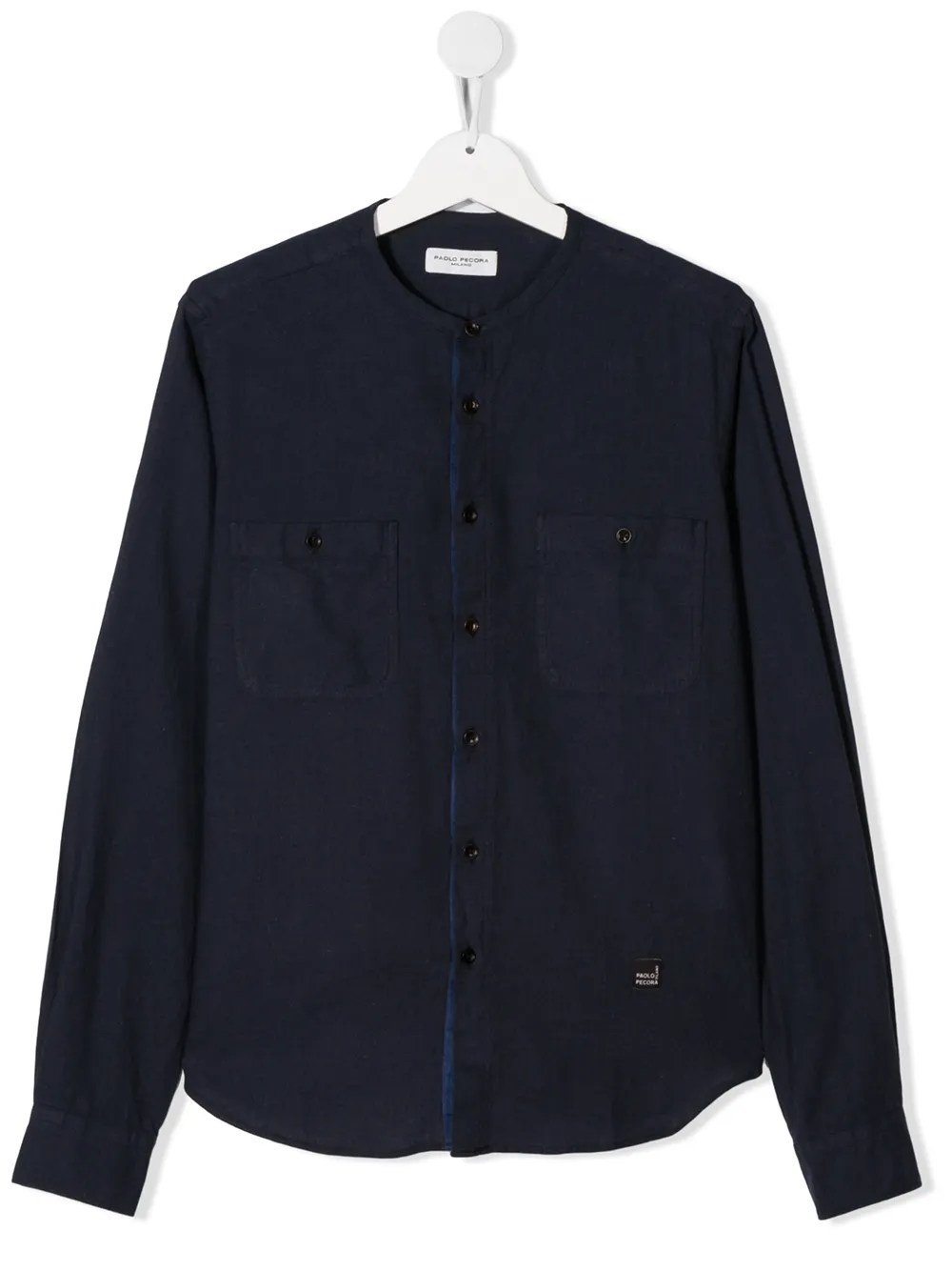 Paolo Pecora Teen Collarless Shirt In Blue