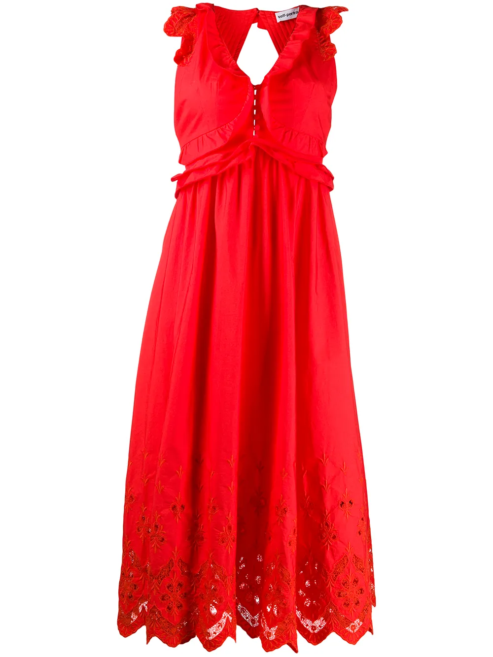 Self-portrait Embroidered Lace Midi Dress In Red | ModeSens Self-portrait Embroidered Lace Midi Dress In Red | ModeSens