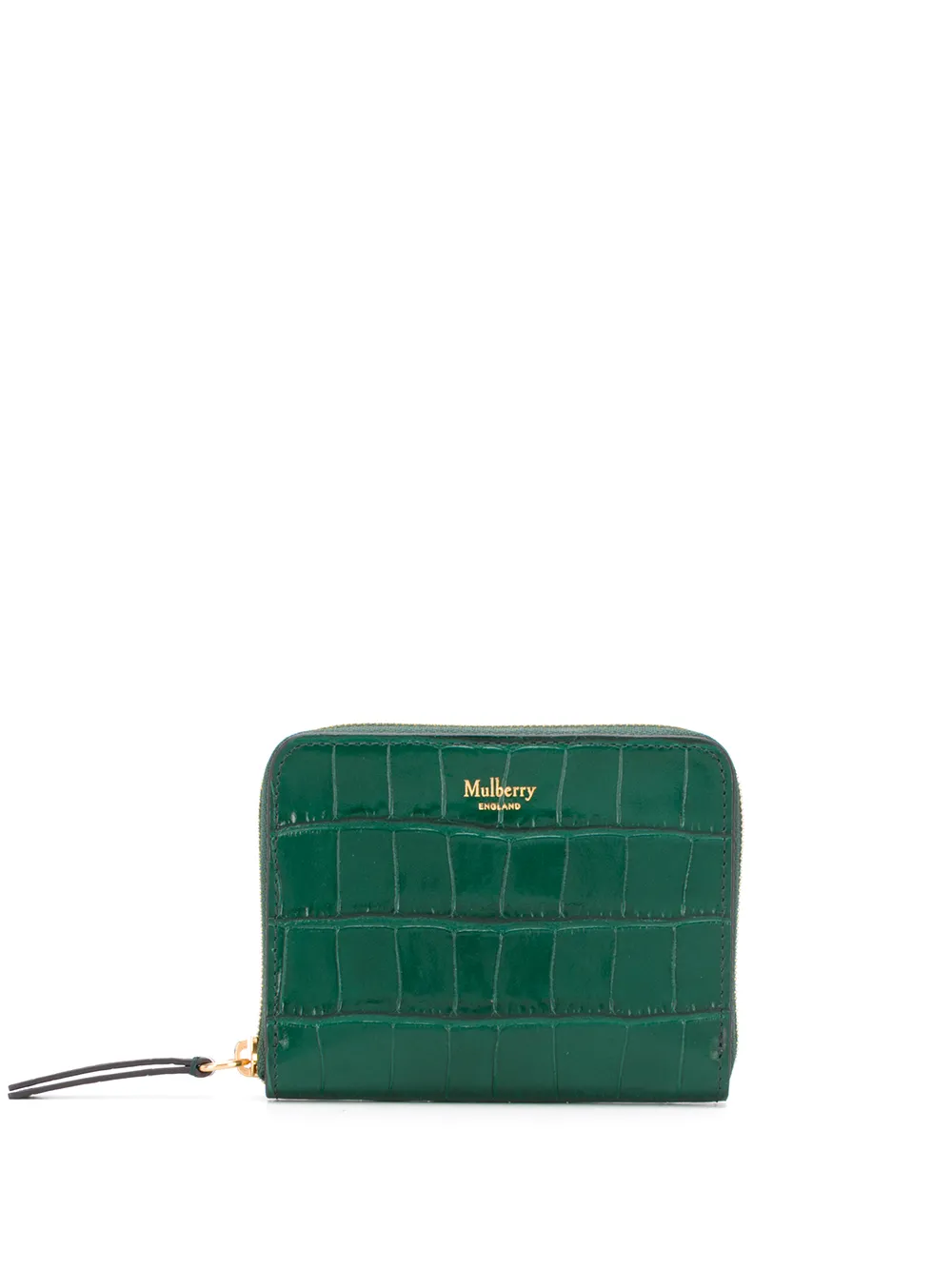 Mulberry Logo Croc-effect Zipped Wallet In Green