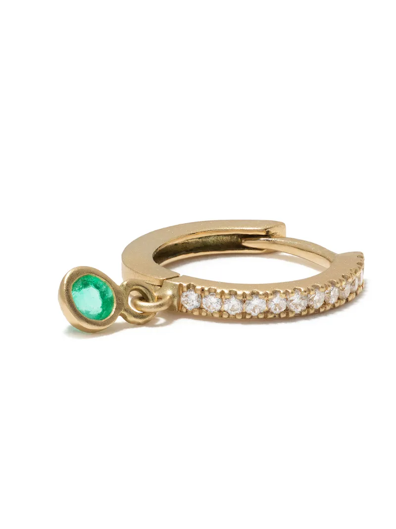 WHITE BIRD 18KT YELLOW GOLD ADA DIAMOND AND EMERALD SINGLE EARRING