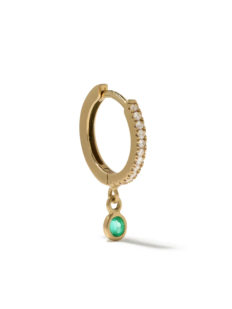WHITE BIRD 18KT YELLOW GOLD ADA DIAMOND AND EMERALD SINGLE EARRING