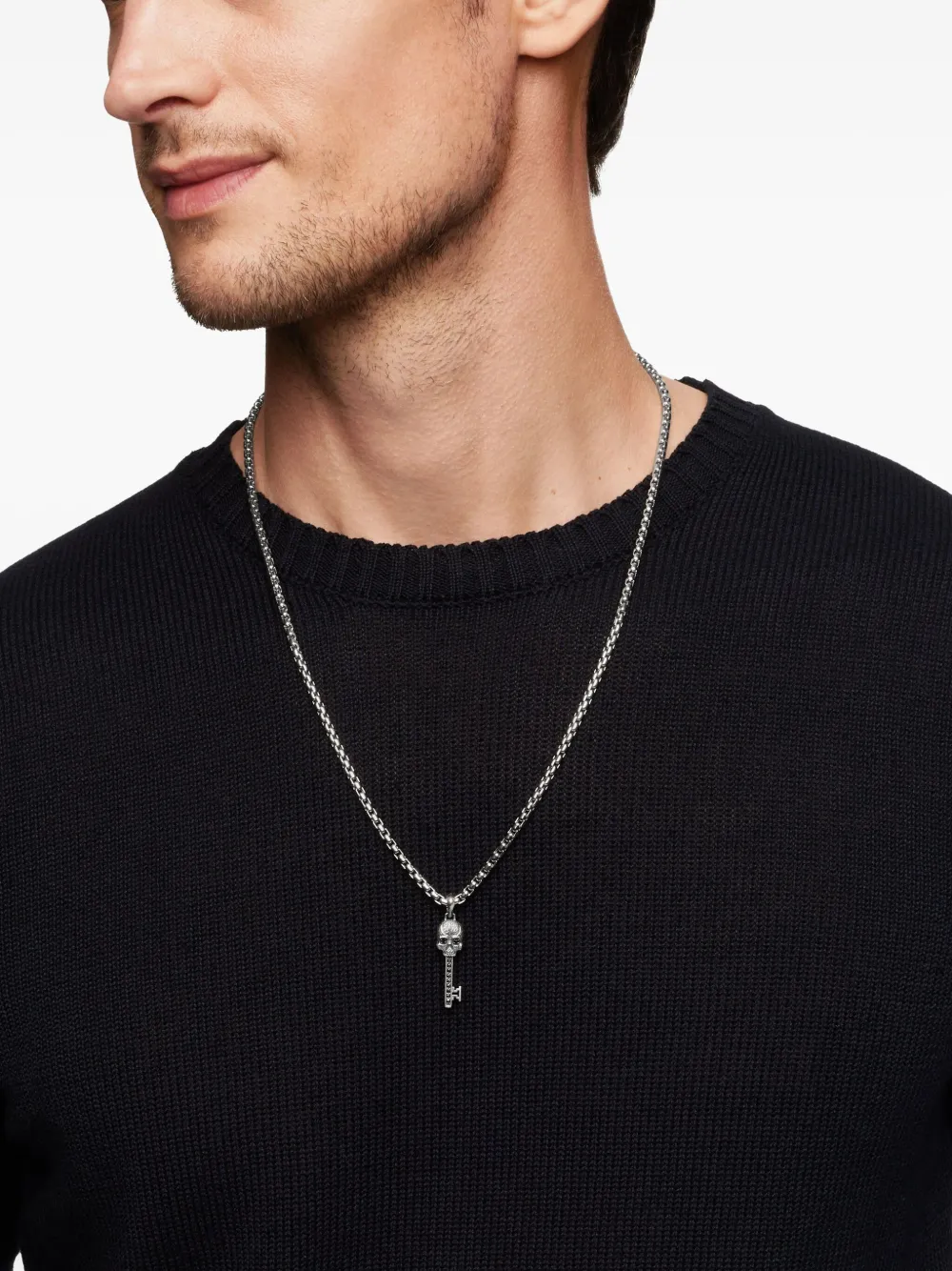 David Yurman sterling silver Memento Mori Skull Key diamond amulet (31.7mm) | Image 2