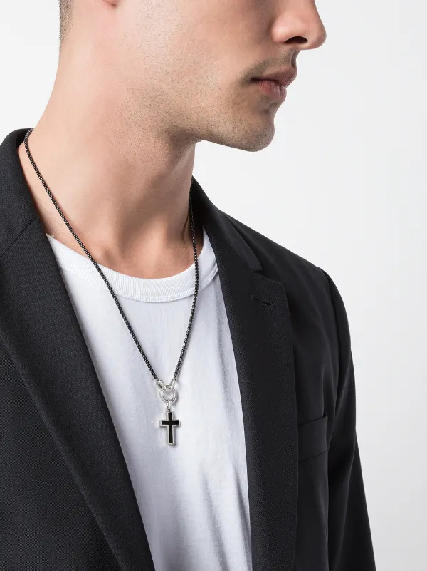 David Yurman Sterling Silver Exotic Stone Cross Onyx Pendant