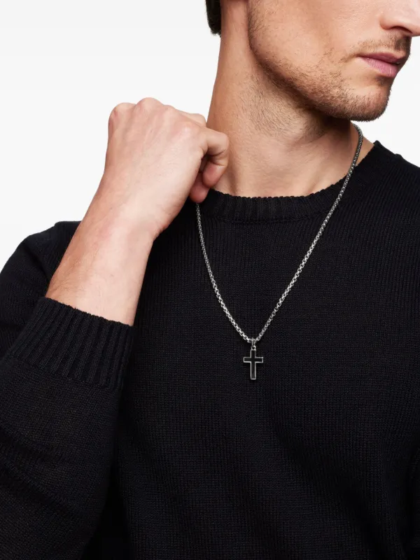 David Yurman Sterling Silver Exotic Stone Cross Onyx Pendant (26mm