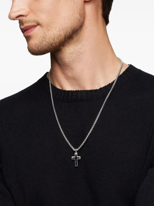 David Yurman Sterling Silver Exotic Stone Cross Onyx Pendant (26mm