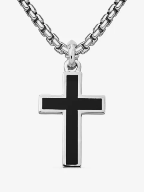 David Yurman sterling silver Exotic Stone Cross onyx pendant (26mm)