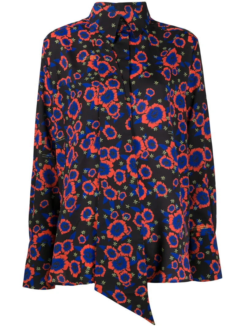 Rokh Floral-print Tie-insert Shirt In Black