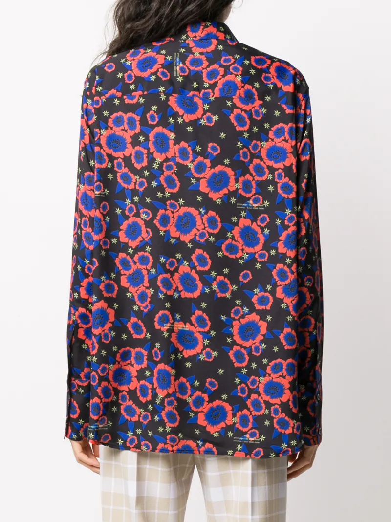 Rokh Floral-print Tie-insert Shirt In Black
