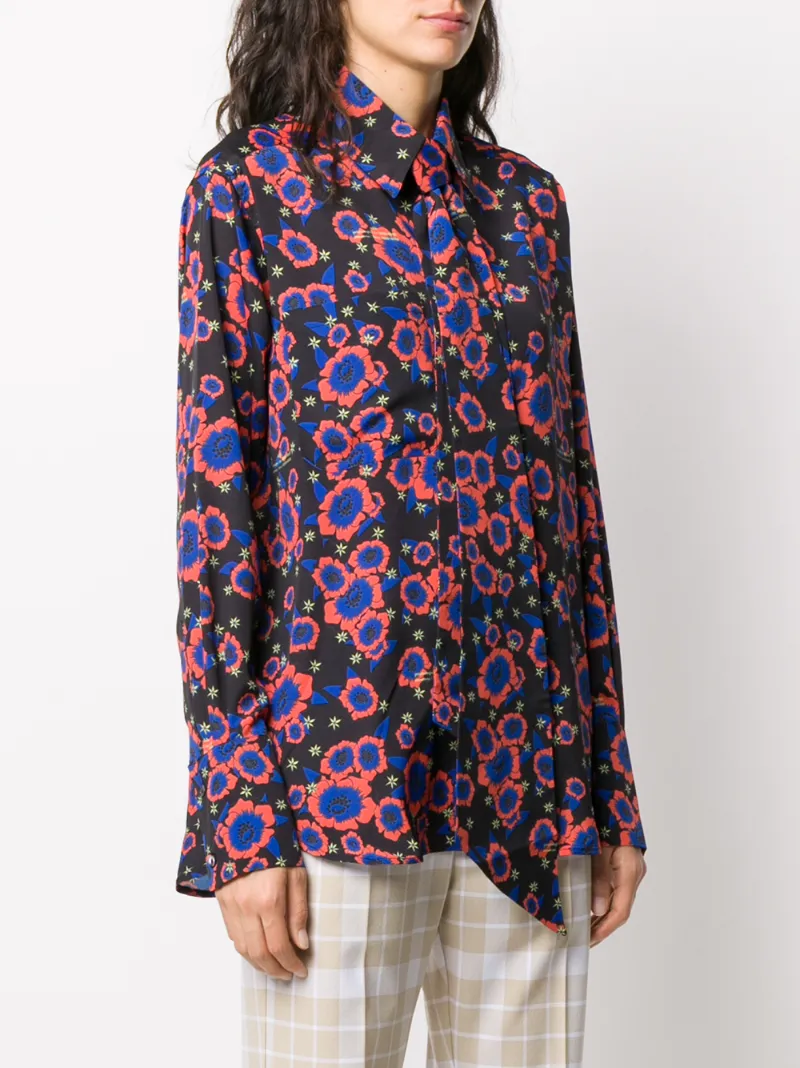 Rokh Floral-print Tie-insert Shirt In Black