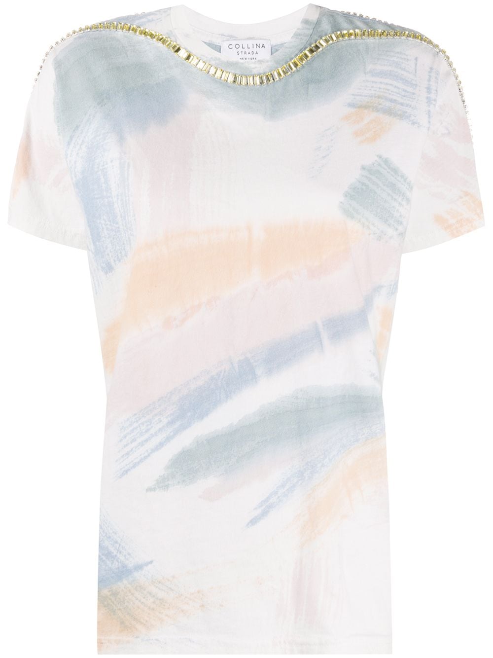 Collina Strada X Charlie Engman Brush Stroke Print Embellished T In Nude