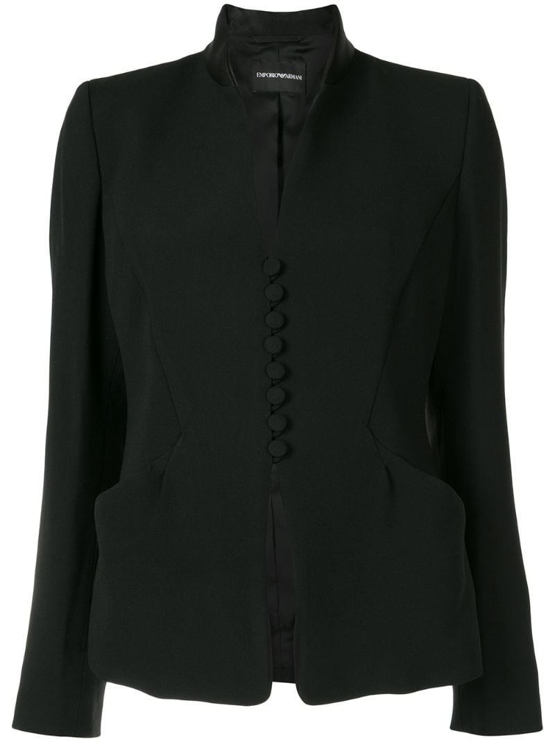 Emporio Armani Collarless Buttoned Blazer In Black