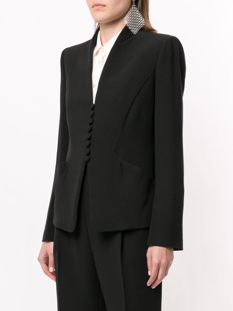 Shop Emporio Armani Collarless Buttoned Blazer In Black