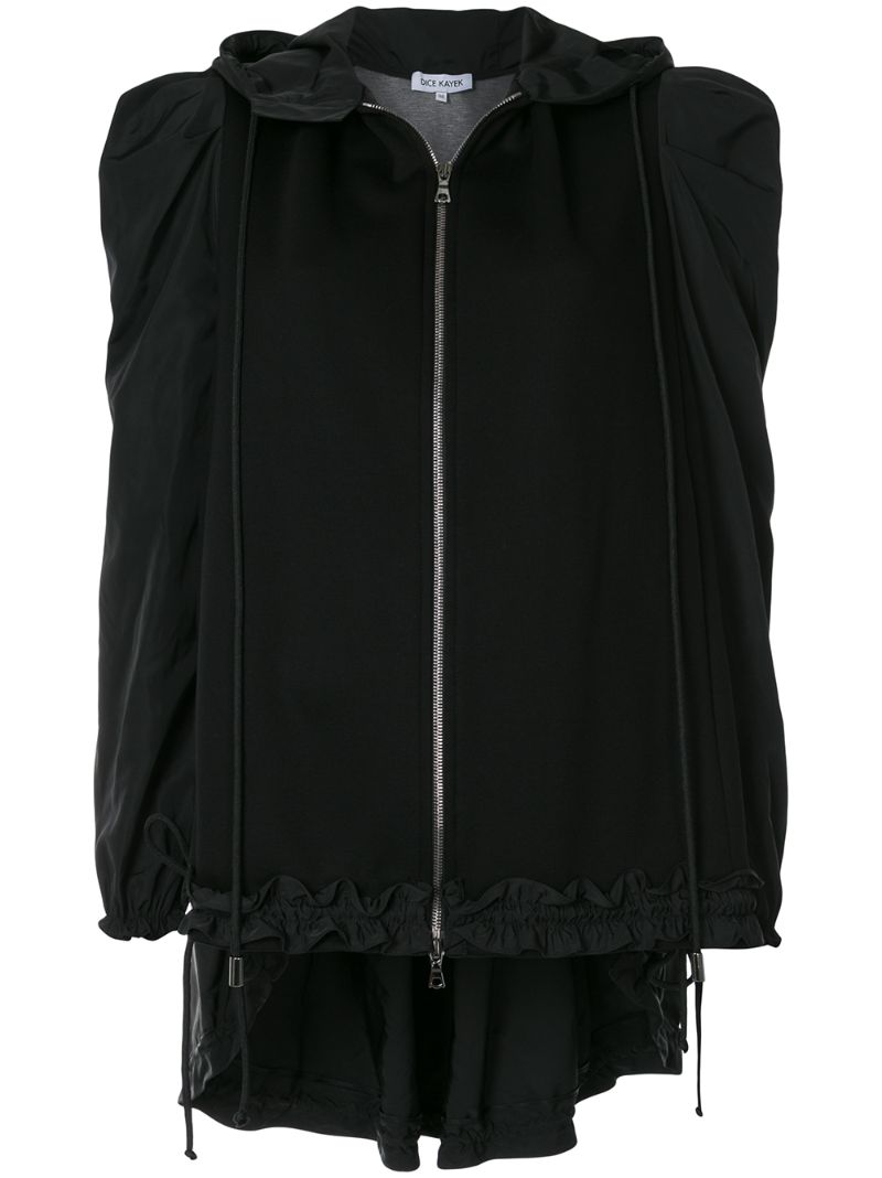 Dice Kayek Ruffle Sleeve Zipped Hoodie In Black