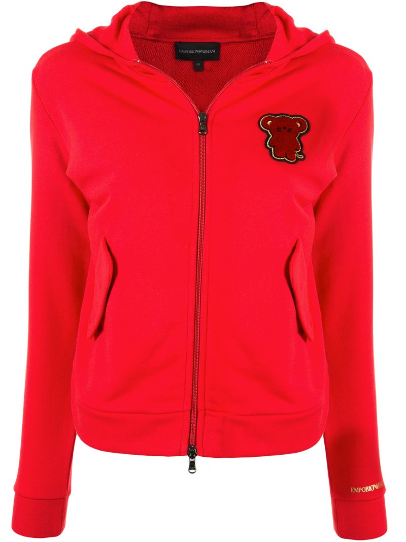 Emporio Armani Bear Patch Hoodie In Red