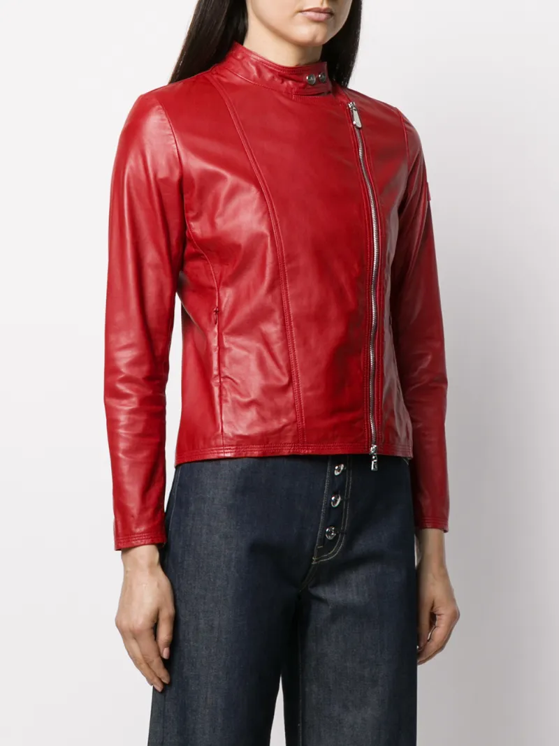 Peuterey Crissy Logo Patch Biker Jacket In Red