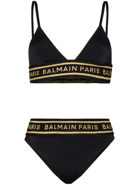 Balmain 메탈릭 로고 비키니 세트 - Farfetch