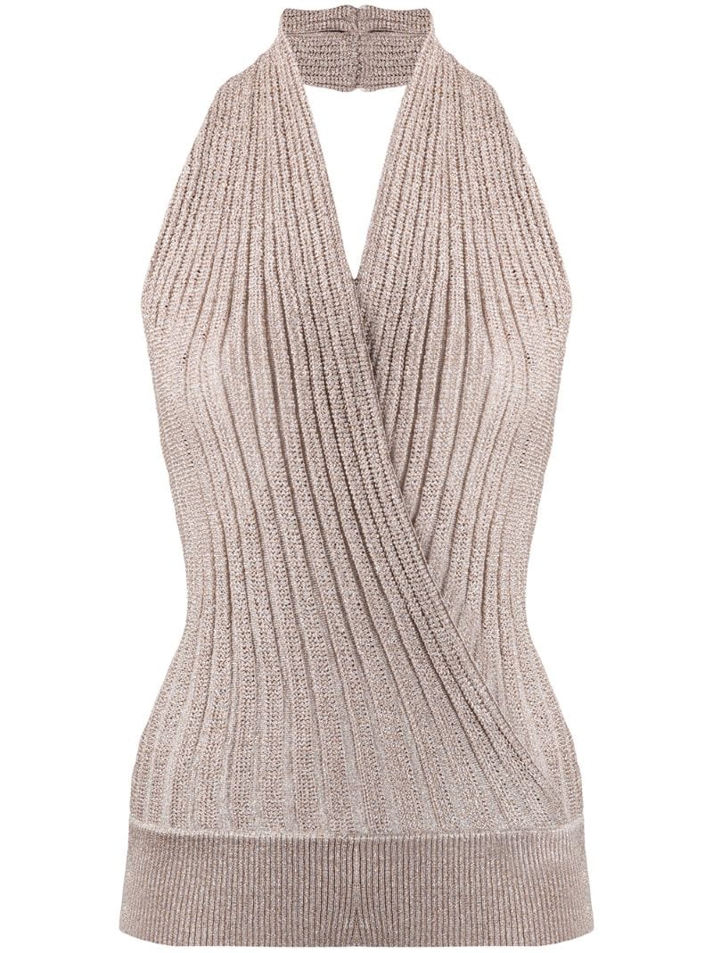 Missoni Halter Neck Metallic-knitted Top In Gold