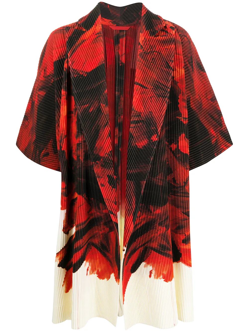 Shop Issey Miyake Ribbed Abstract-print Kimono In Red