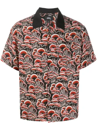 Stussy coral-print bowling shirt 