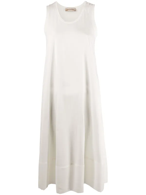 white sleeveless midi dress