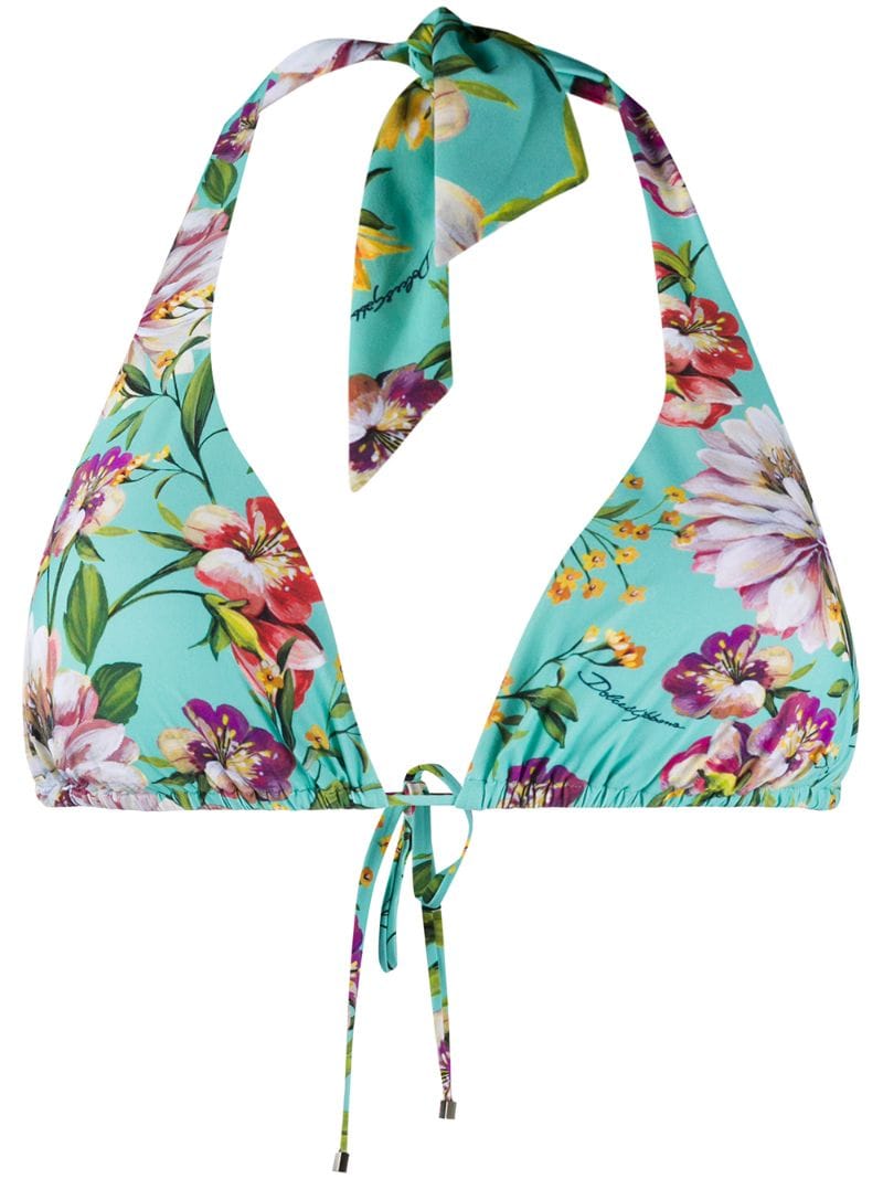 Dolce & Gabbana Floral Print Bikini Top In Blue