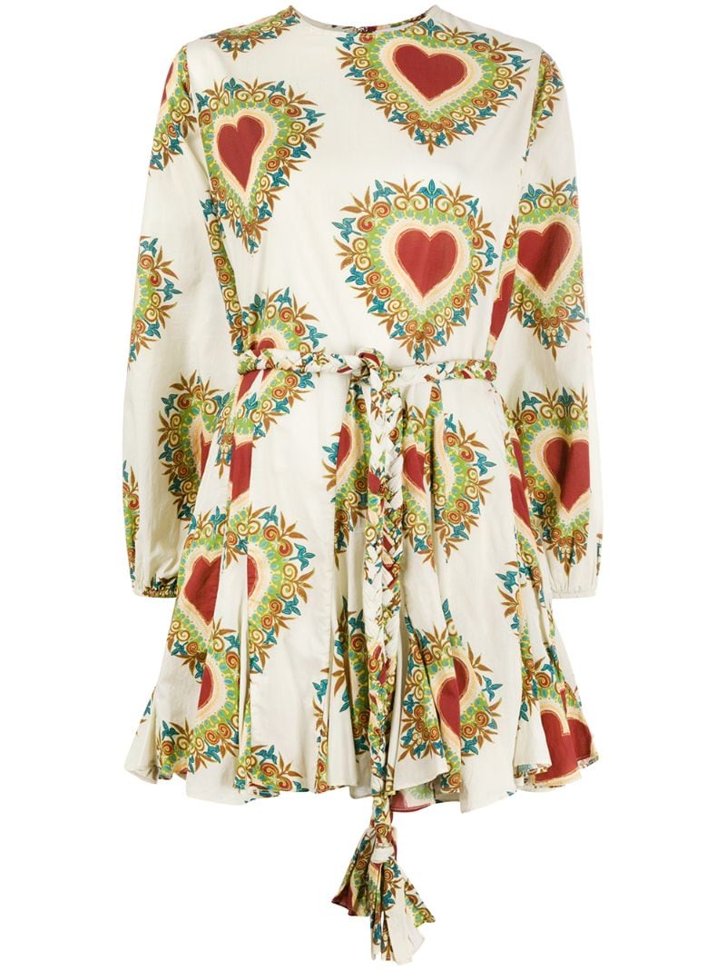 Rhode Braided Belt Heart Print Dress In Neutrals