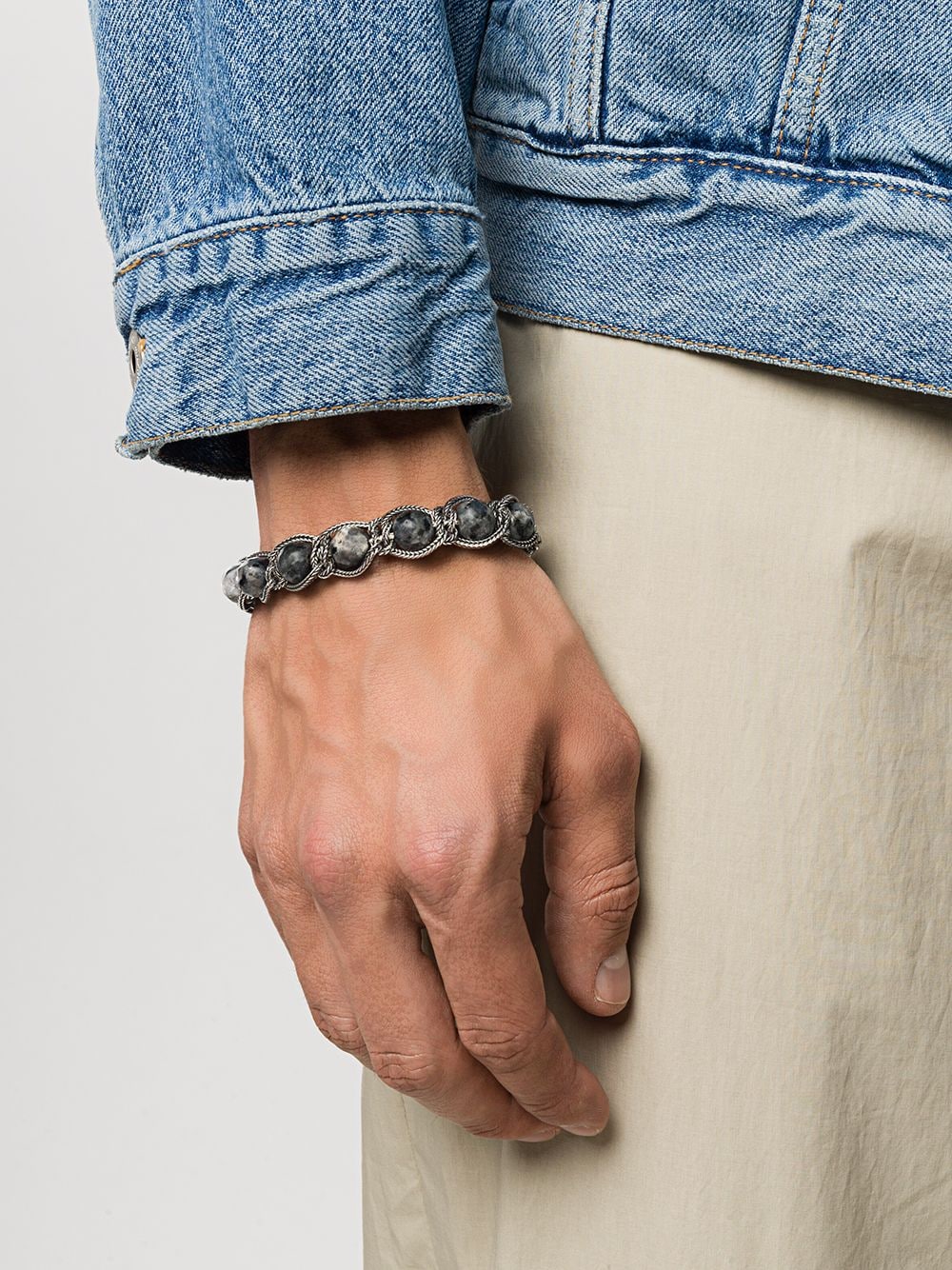 Shop Emanuele Bicocchi Beaded Braided-chain Bracelet In Grey