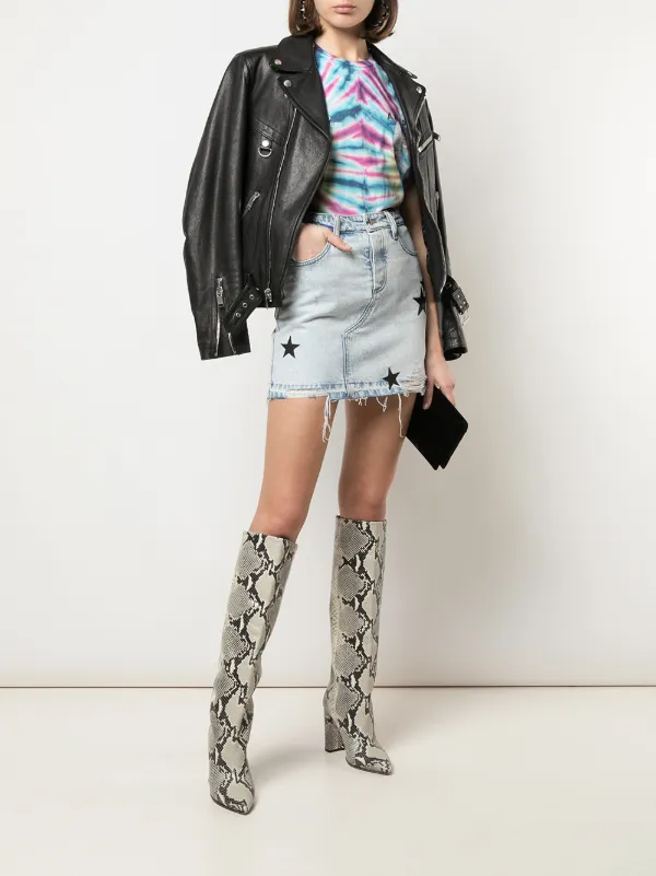 denim skirt knee high boots