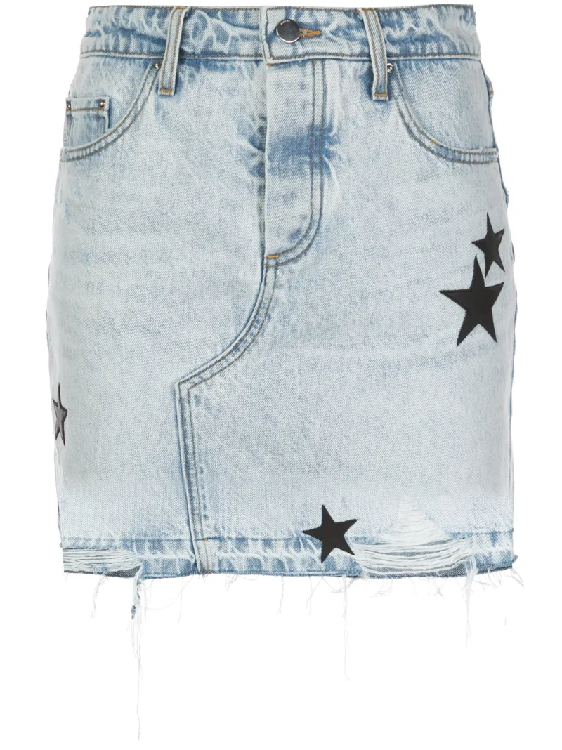 AMIRI APPLIQUÉD STAR DENIM SKIRT