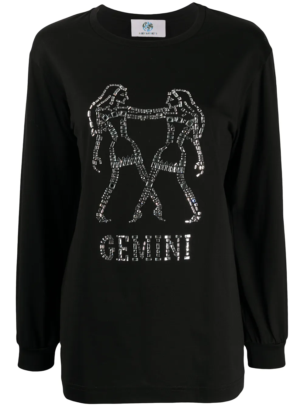 Alberta Ferretti Gemini Embellished Long Sleeve Top In Black