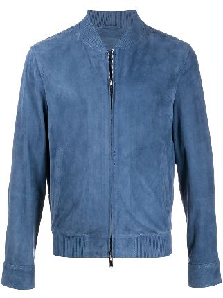 light blue suede bomber jacket