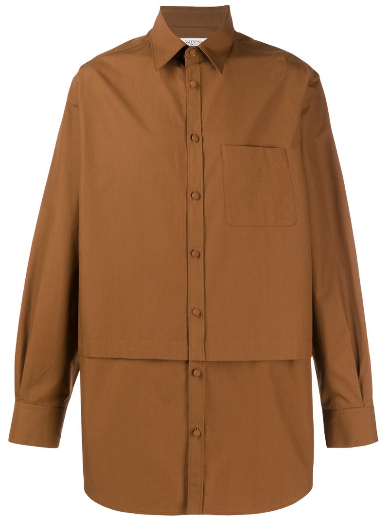 Valentino Layer Effect Buttoned Shirt In Brown