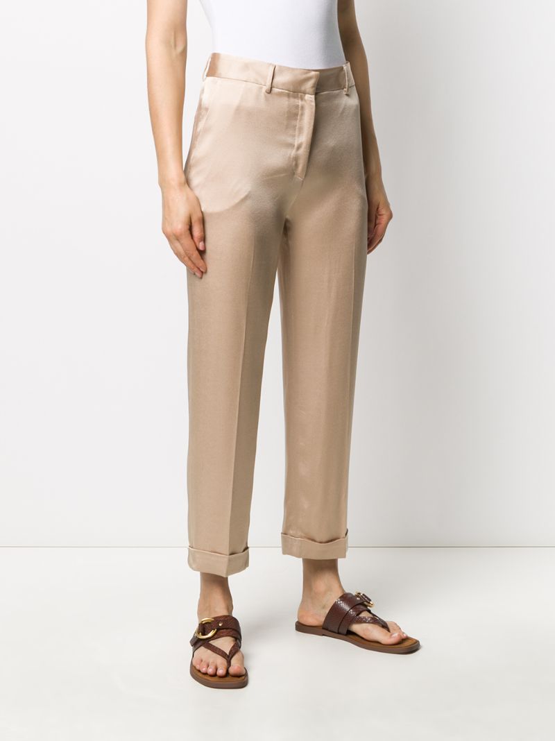 Shop Antonelli Satin Cropped Trousers In Neutrals
