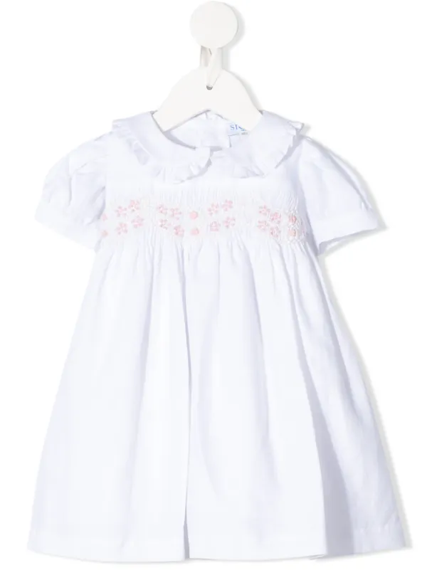 white linen short sleeve dress