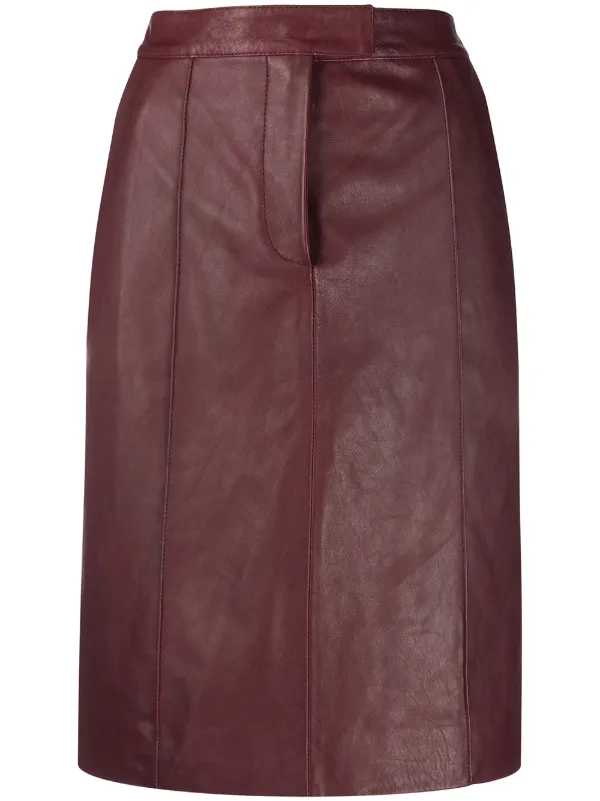 high waisted leather skirt red