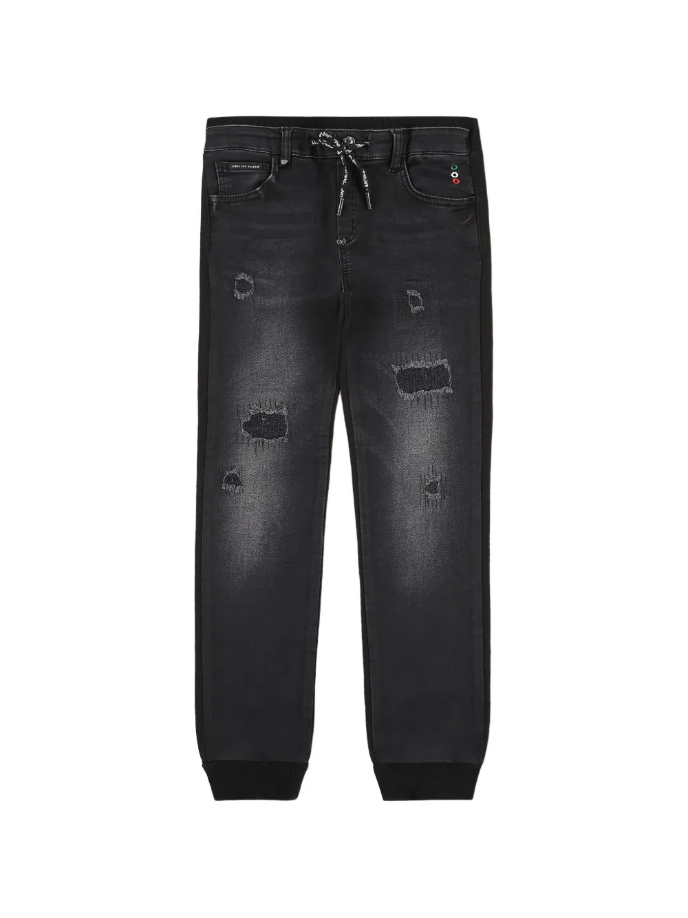 Philipp Plein Junior distressed panelled jeans Zwart