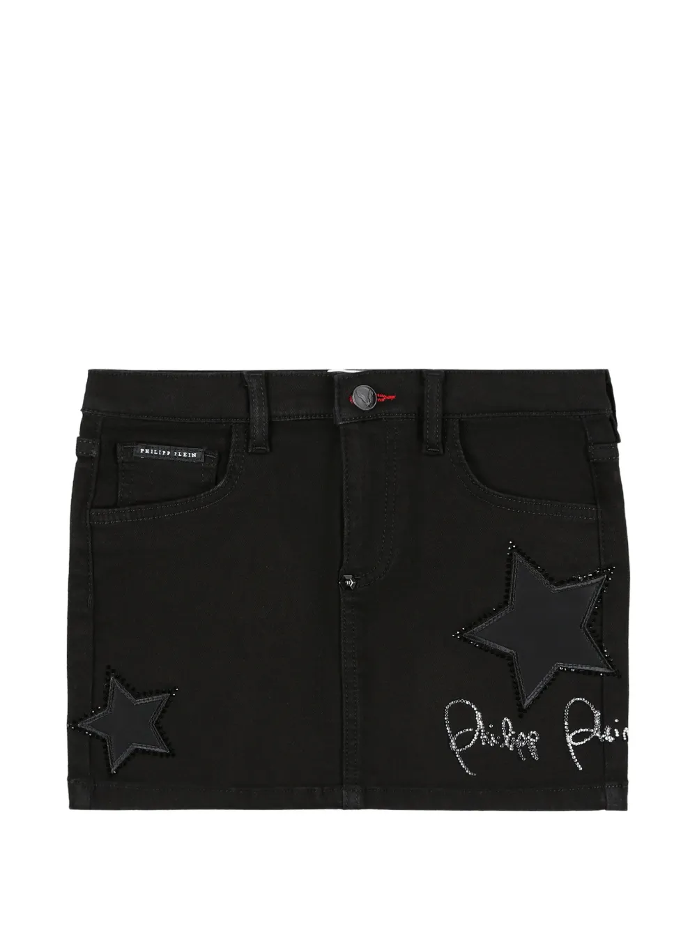 Philipp Plein Junior star signature denim skirt - Nero