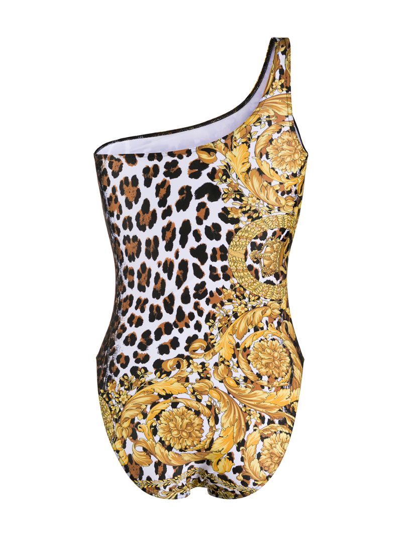 Shop Versace Animalier Baroque Print Swimsuit In Gold