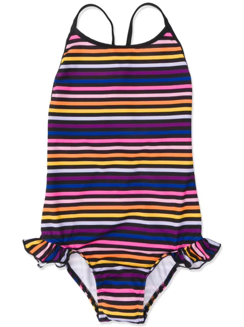 SONIA RYKIEL ENFANT ruffle trim stripe swimsuit