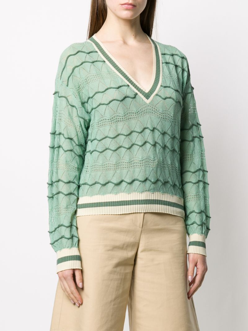 Shop Ballantyne V-neck Fine Knit Jumper In Green