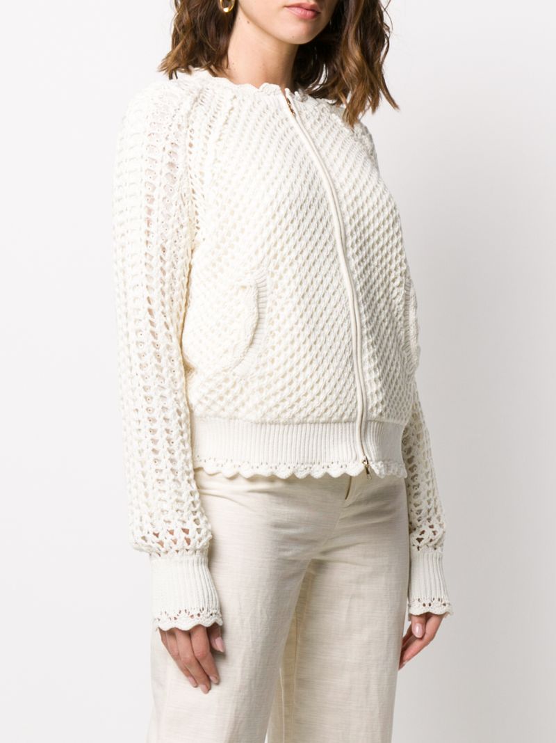 Shop Twinset Crochet Mesh Knit Bomber Jacket In White