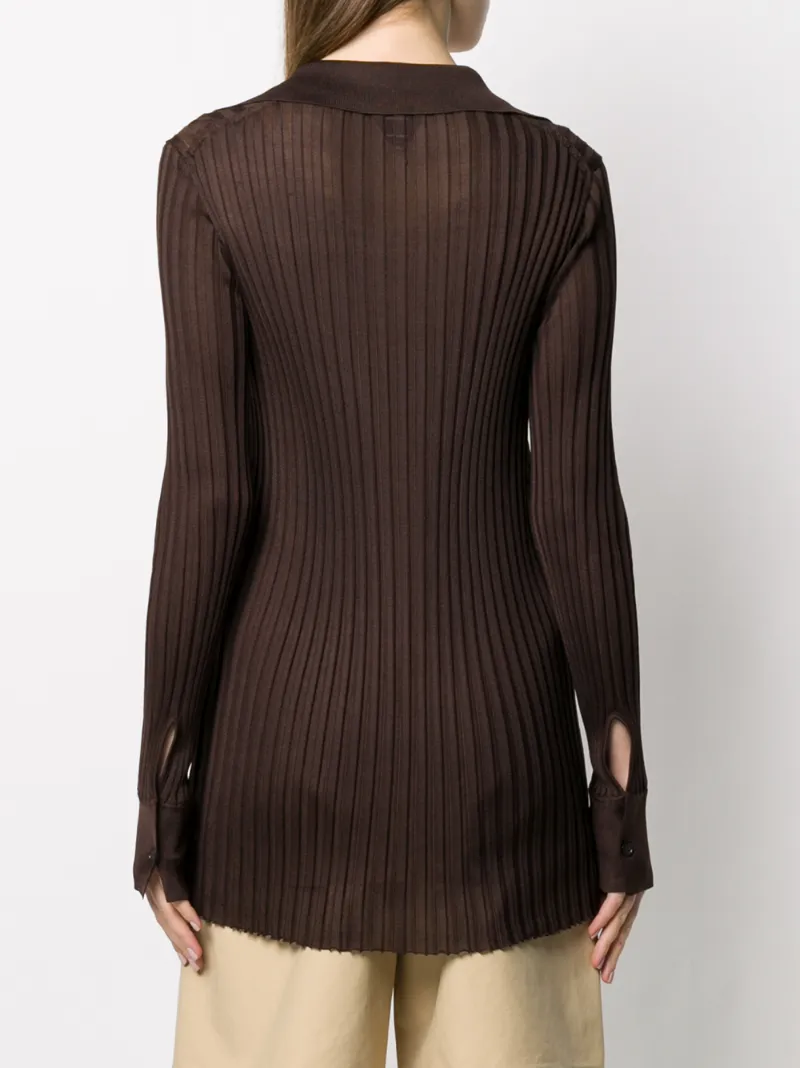 BOTTEGA VENETA RIB-KNIT OPEN COLLAR TOP