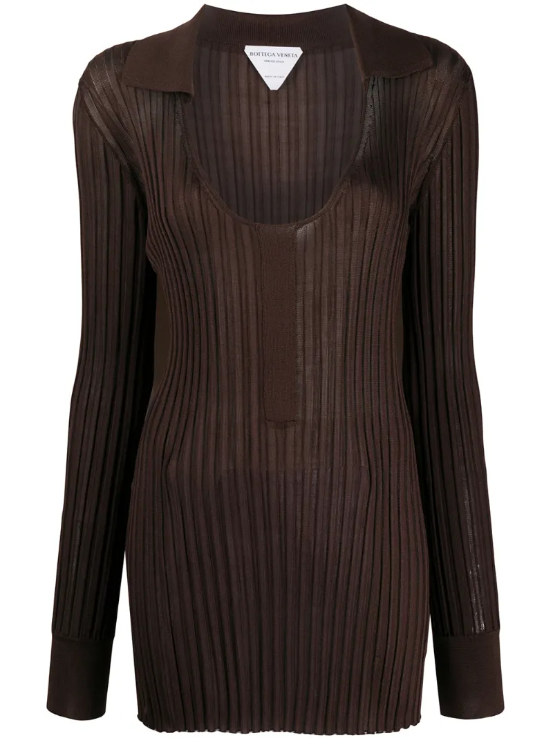 BOTTEGA VENETA RIB-KNIT OPEN COLLAR TOP