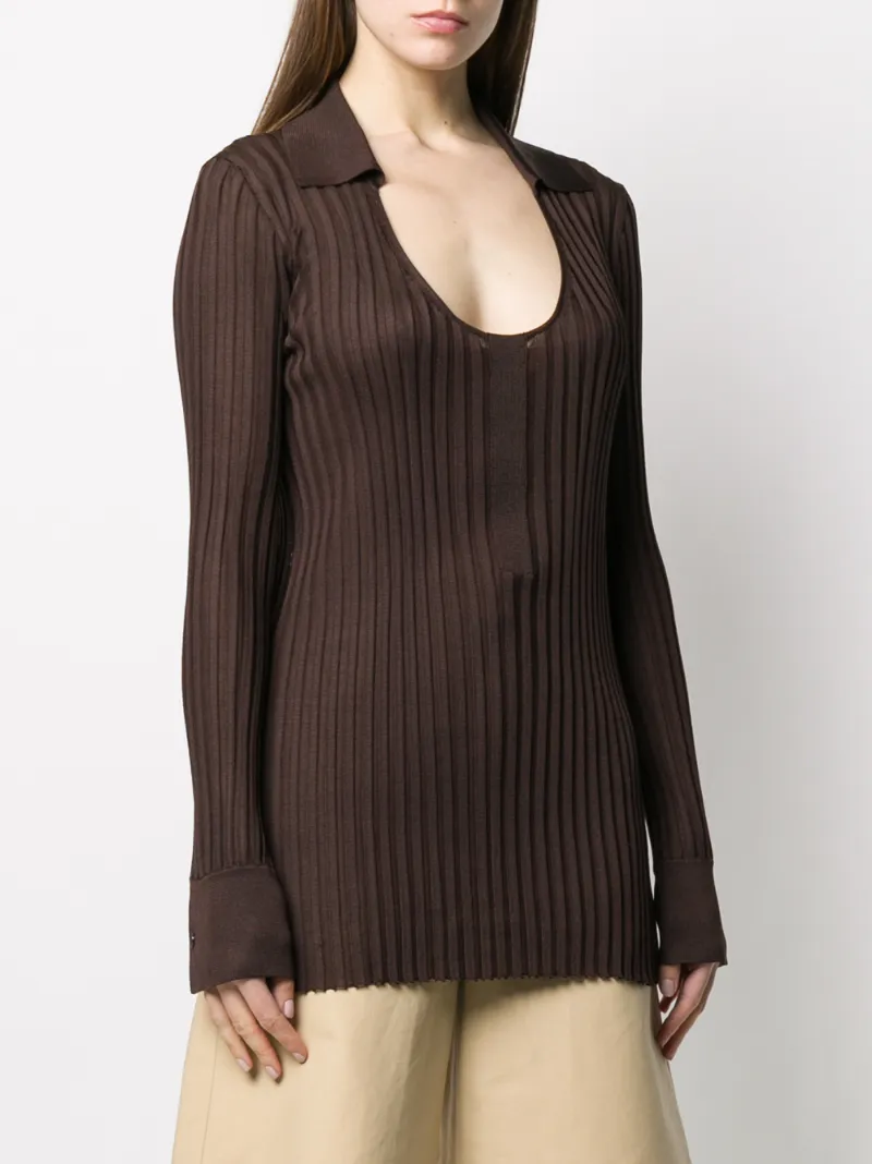 BOTTEGA VENETA RIB-KNIT OPEN COLLAR TOP