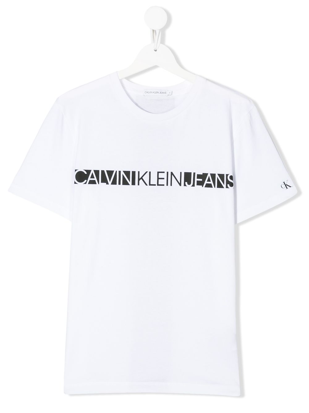 Calvin Klein Teen Logo Print Round Neck T-shirt In White