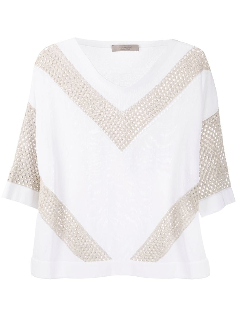 D-exterior Crochet Panelled Chevron Jumper In White