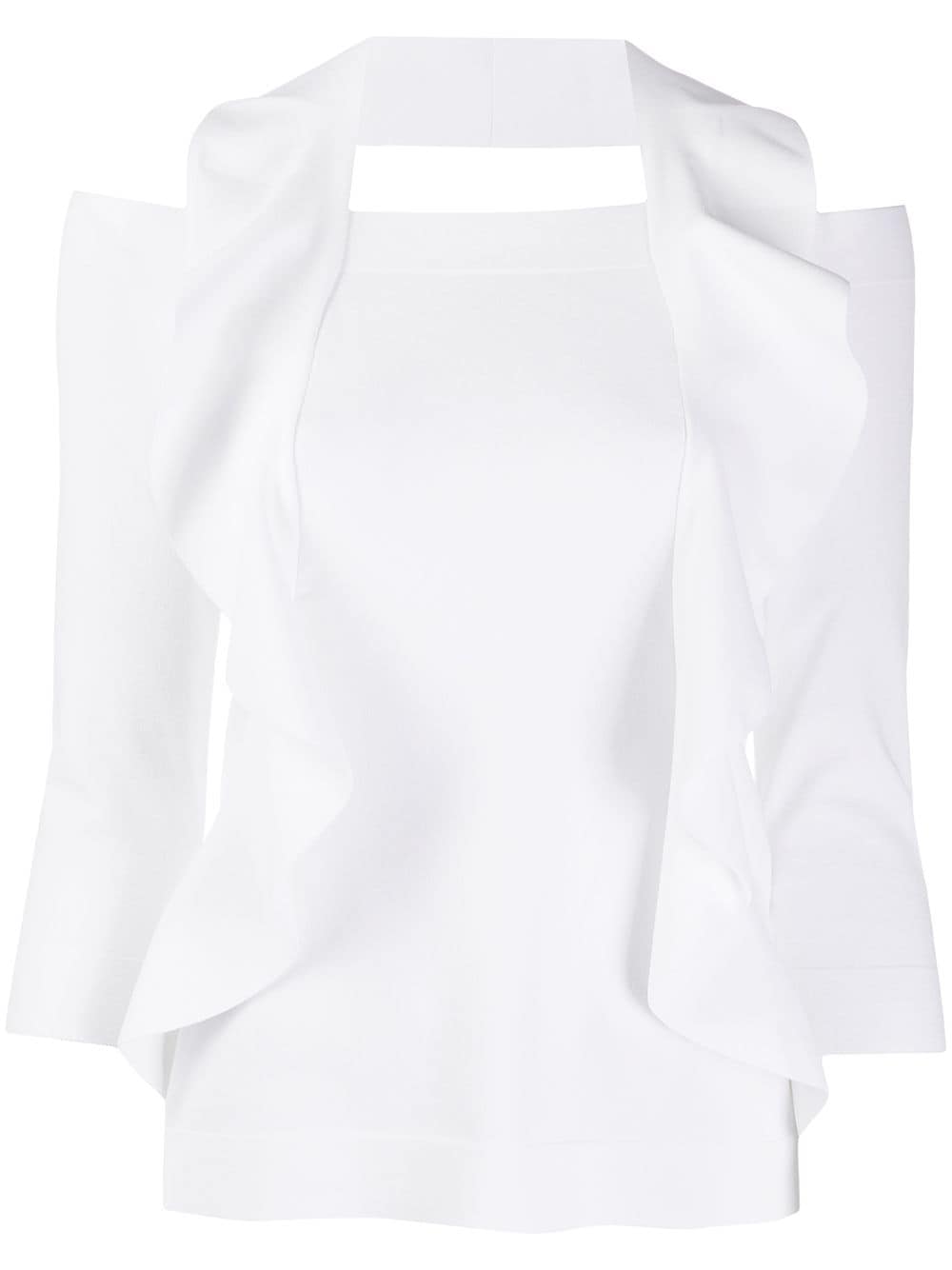 D-exterior Ruffle Trim Knitted Top In White